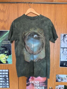The Mountain Olive Green Nature Tree with face Moon Shirt